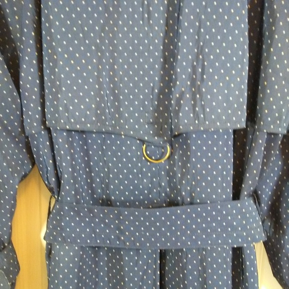 Jones New York Vintage Blue Tan Dot Trench Coat - Picture 2 of 8